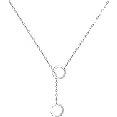 KristLand - S925 Silver Women's Bar Necklace/Double Circle Layered Y Necklace Chain Adjustable Long/Tiny Pendant Chain Choker for Lady Gift