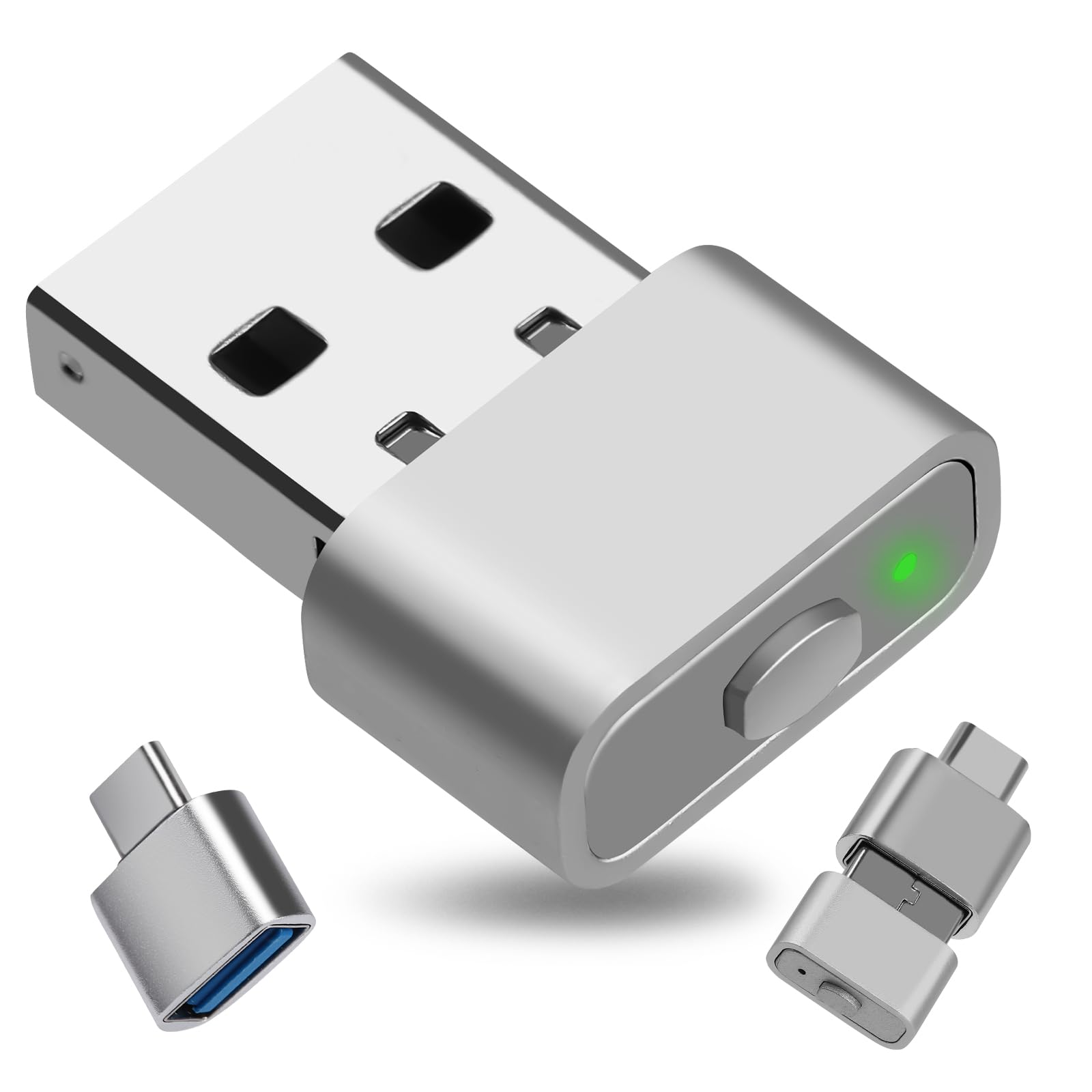 Photo 1 of KUIYN Mouse Jigger, Mouse Mover Device Undetectable, with USB Type C Adapter, PC Accessories, Overnight Delivery Items (Silver)