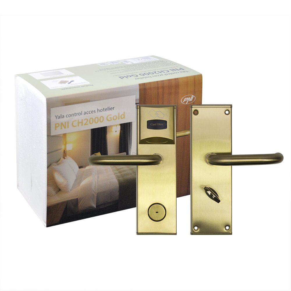RFID Card Door Hotel Room Lock PNI CH2000L Gold Left Handed