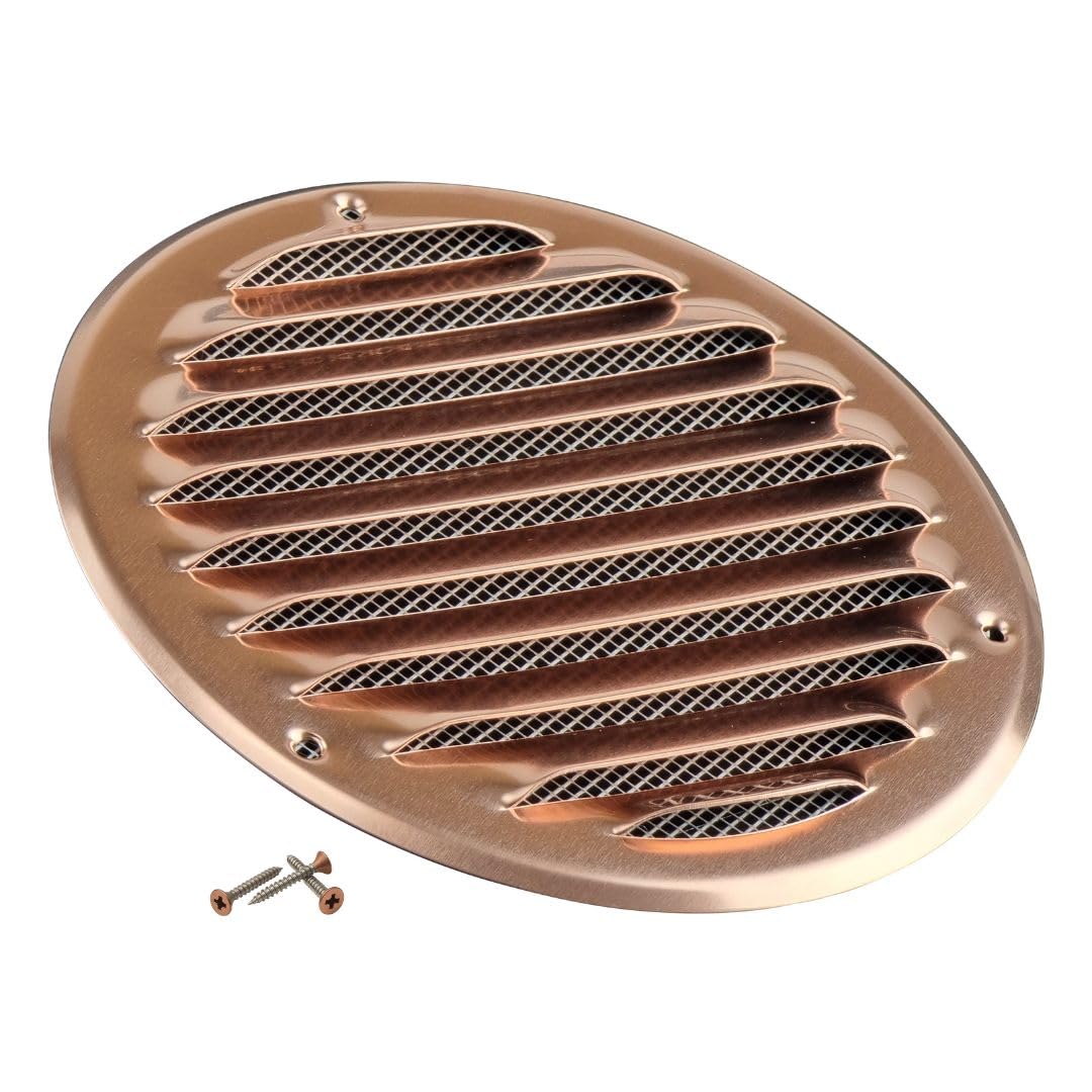 Steinberg14 Copper 125mm Metal Air Vent Cover with Insect Mesh - 5 inch Round Ventilation Grille