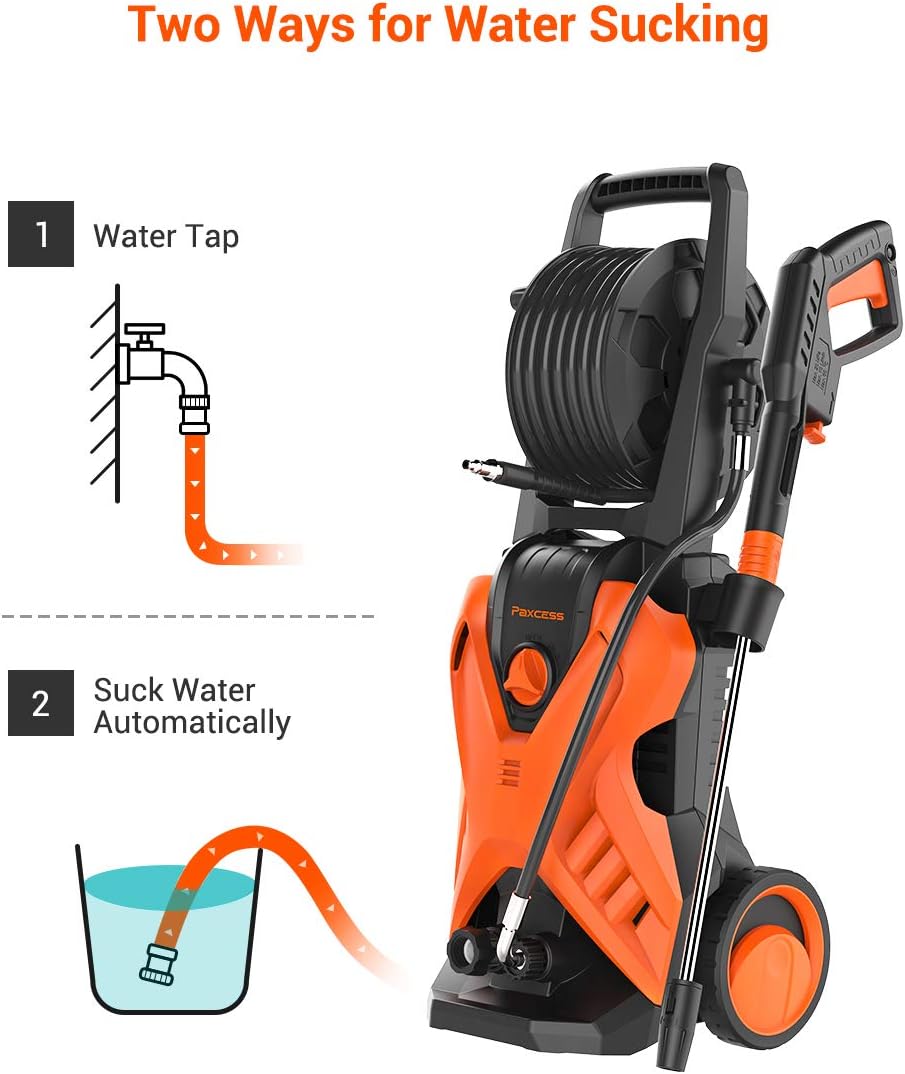 PAXCESS Electric Power Washer P3.2 1.76 GPM Wash Machine with Hose Reel, Orange : Garden & Outdoor