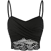 Floerns Women's Lace Cross Wrap Crop Cami Top Spaghetti Strap Going Out Camisole
