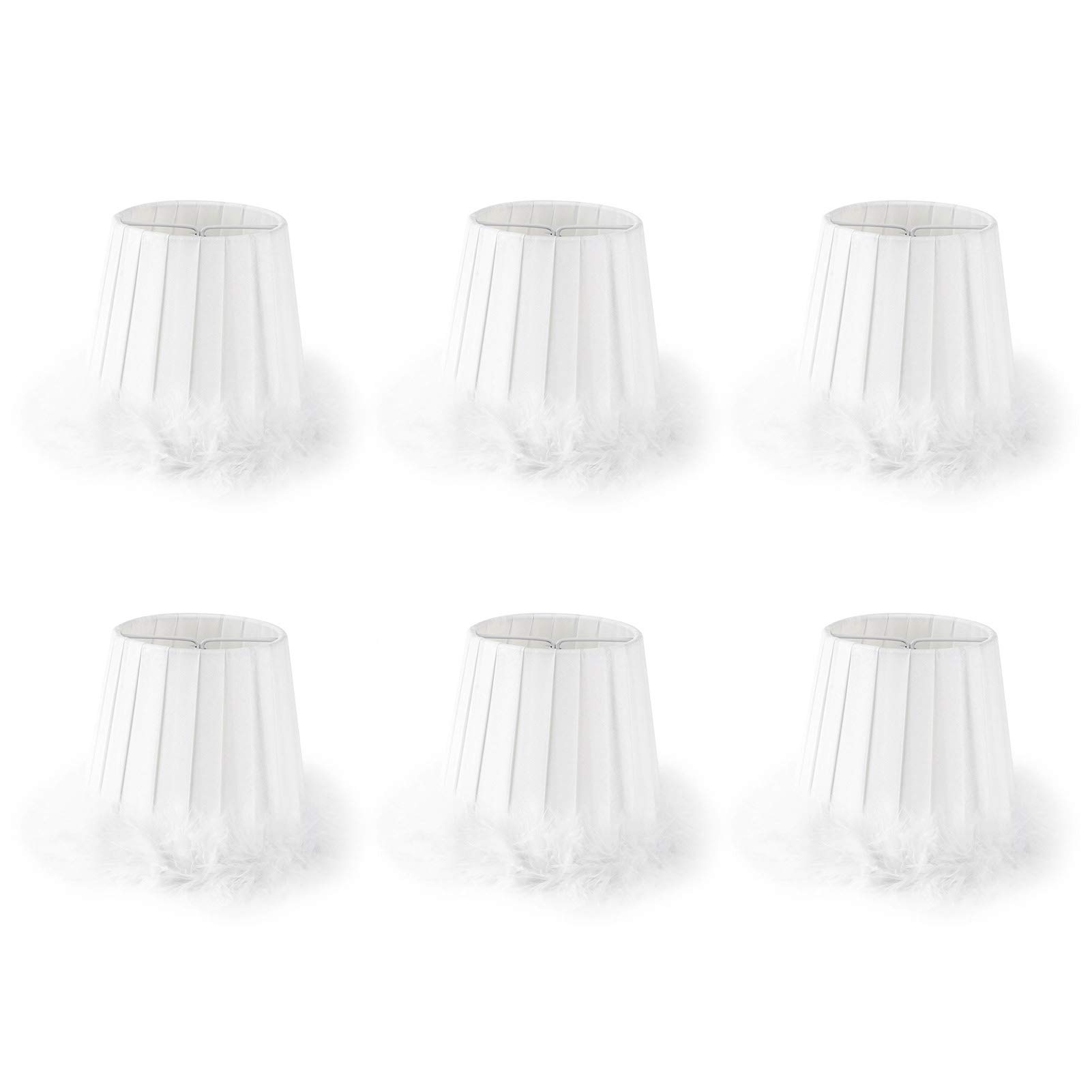 6Pcs Feather Cloth Clip on Lampshade, White Fabric Small Chandelier Lamp Shades Wall Light Lampshade for Ceiling Pendant Light