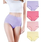 wirarpa Women's Cotton Underwear High Waisted Briefs Ladies Panties Underpants 4 Pack Yellow Purple Pink X-Small