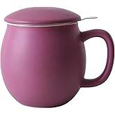 Yundu 12 OZ Matte Purple Ceramics Teacup with Infuser and Lid, Mug with Lid for Steeping - Stainless Steel Infuser for Loose Leaf Tea, Home Office Gift for Tea Lovers