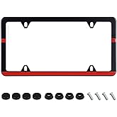 Thin Red Line License Plate Frame Firefighter License Plate Holder Retro Stainless Steel Auto Parts Decoration with Screws for Men Women License Plate 4 Holes 1pcs