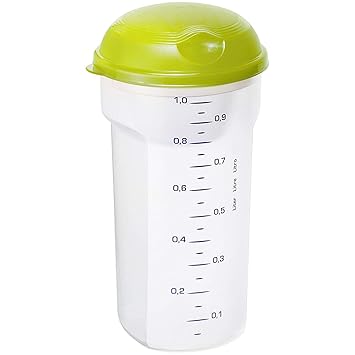 Rotho Take and Shake Shaker 1 l, Kunststoff (BPA-frei), transparent / grün, 1 Liter (11,5 x 11,5 x 2,5 cm)