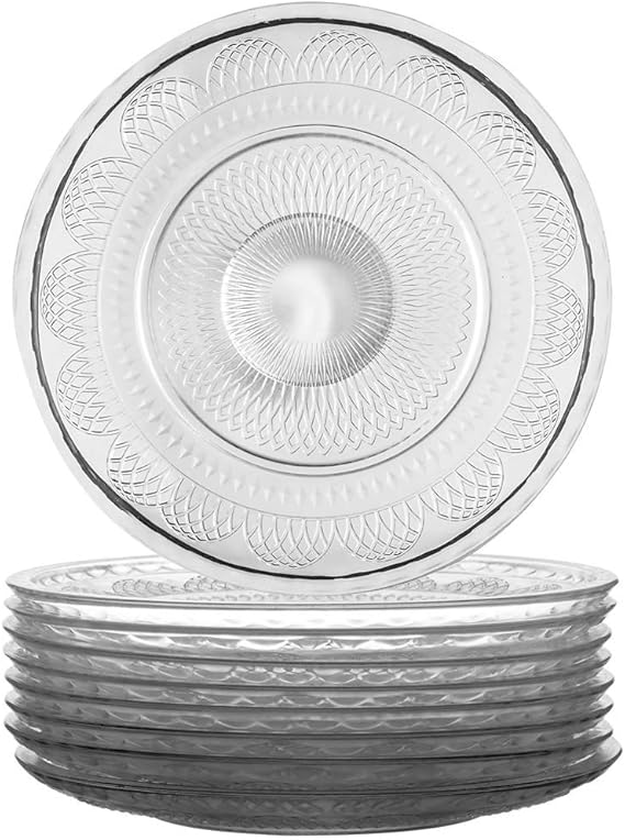 Set of 8 Glass Dinner Plates Embossed Vintage Tableware Amazon.co.uk