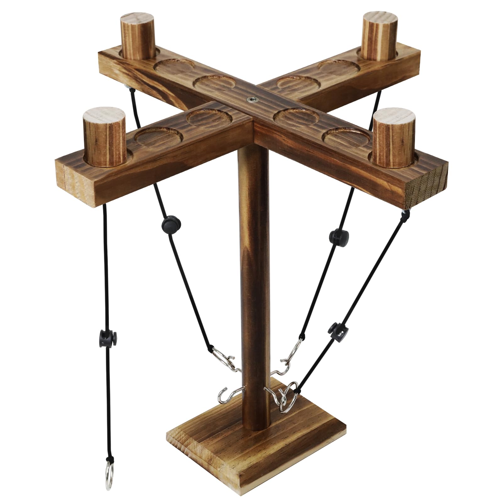 SOARFLY Wooden Ring Toss Game Set, Four Player Hook Throwing Game, Handmade Wooden Table Board Games for Adults, Shot Ladder Game with Scoreboard for Party