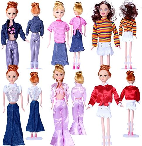 LittleKelly 5 Pcs Fashion Handmade Clothes Outfits Tops with Pants for Barbie Doll