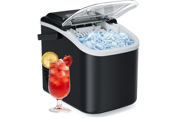 Ice Makers Countertop, 26lbs in 24Hrs, 8 Ice Cubes Ready in 6 Mins, Self-Cleaning Portable Ice Machine with Handle, Countertop Ice Maker with Basket and Scoop for Home/Kitchen/Camping/RV