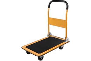 LEADALLWAY Foldable Push Cart Platform Cart 330lbs Capacity 4 Wheels 28.7x18.5x32.3inches Yellow