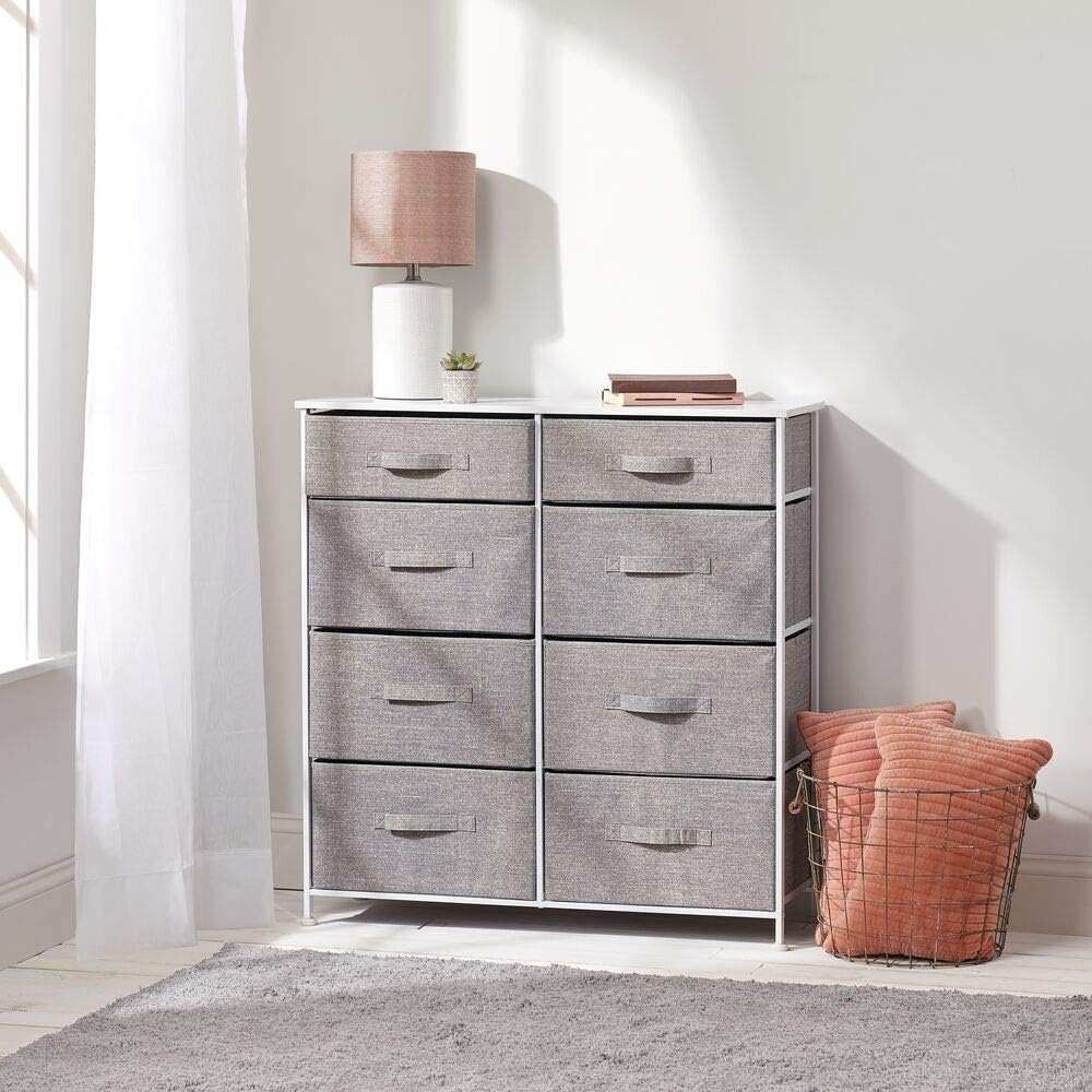 mDesign Vertical Furniture Storage Tower - Sturdy Steel Frame, Easy Pull Fabric Bins - Organizer Unit for Bedroom, Hallway, Entryway, Closets - 8 Drawers - Gray: Home & Kitchen
