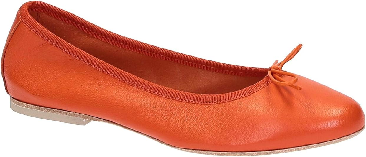 Handmade Orange Soft Leather Ballet Flats Ballerinas Shoes Model