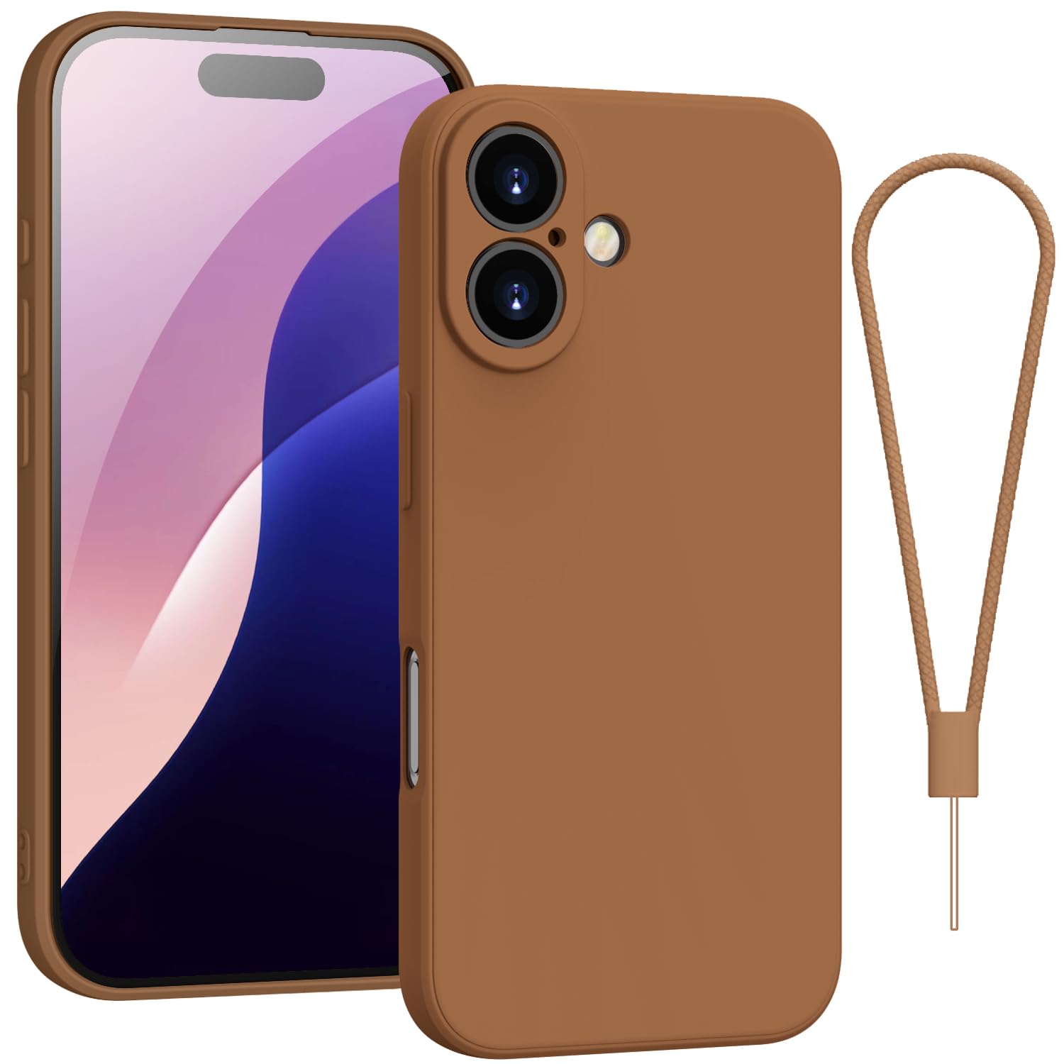 Andwing For iPhone 16 Case,Silicone Case Soft Ultra For iPhone 16 Phone Case Slim Protective Shockproof Cover Scratch-Resistant Microfiber Lining, 6.3" Brown