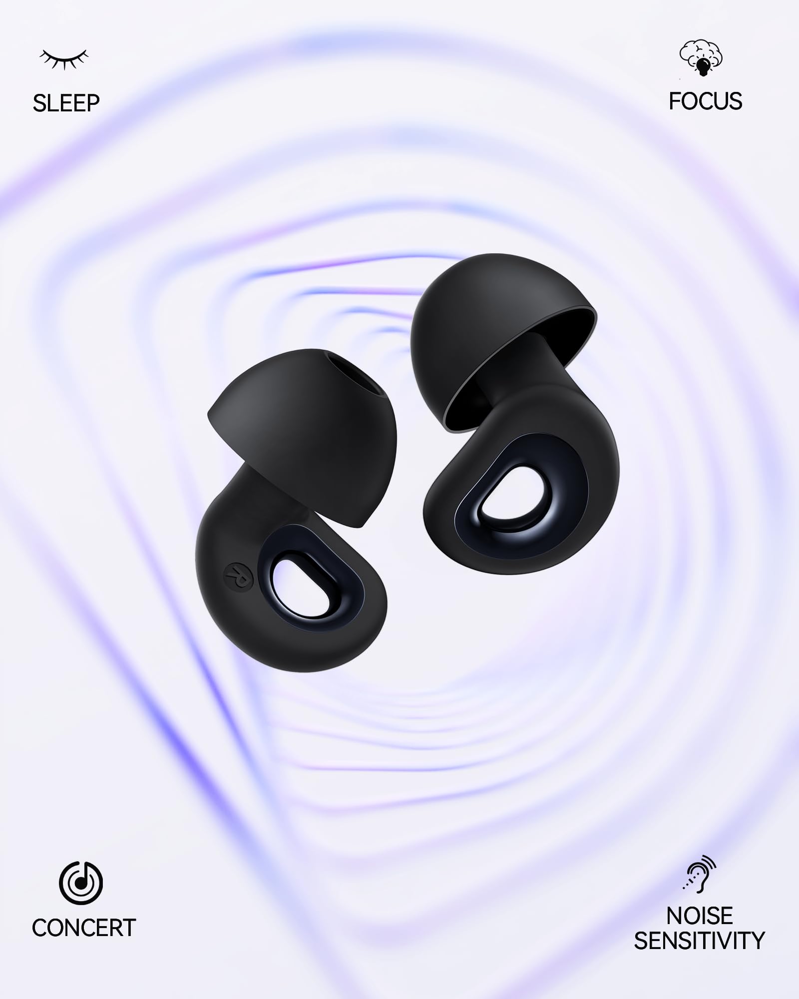 BIGOOD 50dB Ear Plugs for Sleeping, Ultralight Noise Cancelling Ear Plugs with 7 Tips (2 Types) Earplugs for Sleep for Concert, Work, Airplane, Hearing Protection Earplugs for Noise Reduction Black