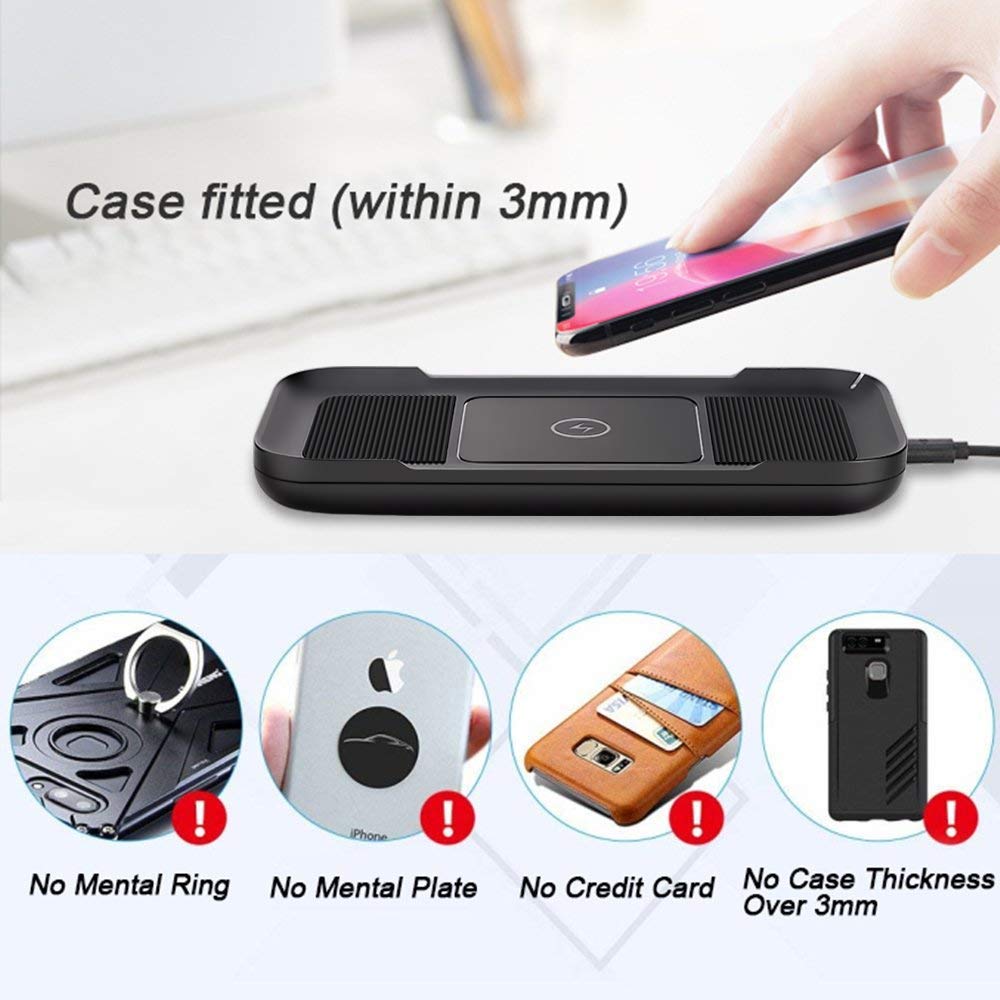 ACTOPP Cargador Inalámbrico Rápido 3 bobinas Qi Cargador para Coche Estación de Carga para iPhone X 8 8 Plus Samsung Galaxy S8 S8 Plus S7 S6 Edge Note 5 y Todos los Dispositivos Qi IP67 Impermeable