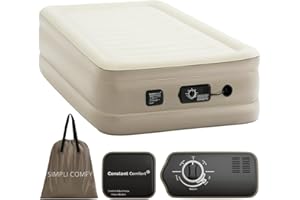 Simpli Comfy Inflatable Twin Air Mattress with Built in Dual Pump Choose Your Firmness Level Self Inflating Blow Up Air Bed 18” Elevated for Home Guest Travel Relocate Camping