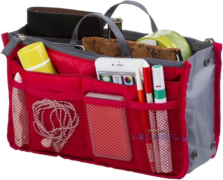 Careforyou® Women Lady Portable Purse Organizer Insert Multi-function Cosmetic Storage Bag in Bag Travel Makeup Organiser Handbag Pouch Insert Bag (Red 02)