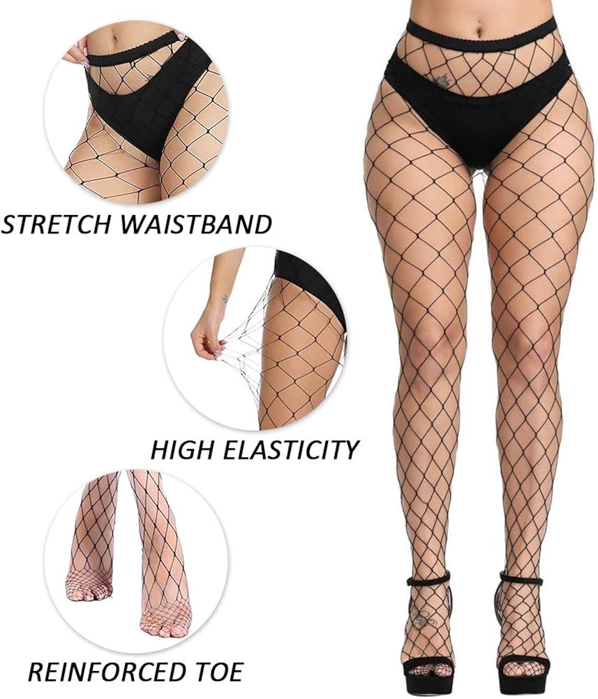 3 Pairs High Waist Tights Fishnet Stockings Thigh High Socks Mesh Net Pantyhose Black at  Women’s Clothing store