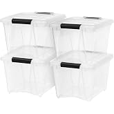 IRIS USA 4-Pack 19 Quart Storage Bins with Lids, Clear | Transparent design makes contents easy to find. Great for linens, d&eacute;cor, closet storage, and supplies, Nestable