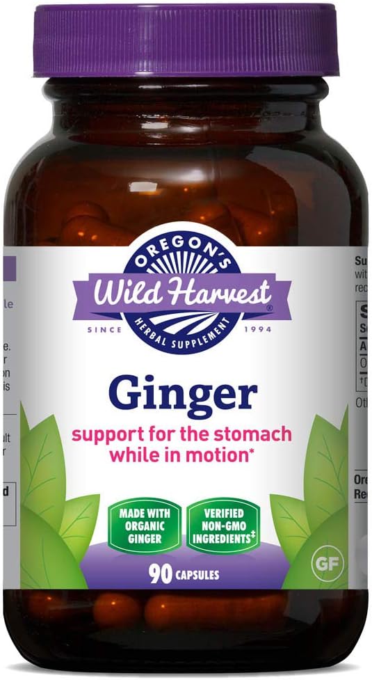 Oregon's Wild Harvest, Certified Organic Ginger Capsules for Stomach Support, Non-GMO, 1000 mgs, 90 Ct: Health & Personal Care