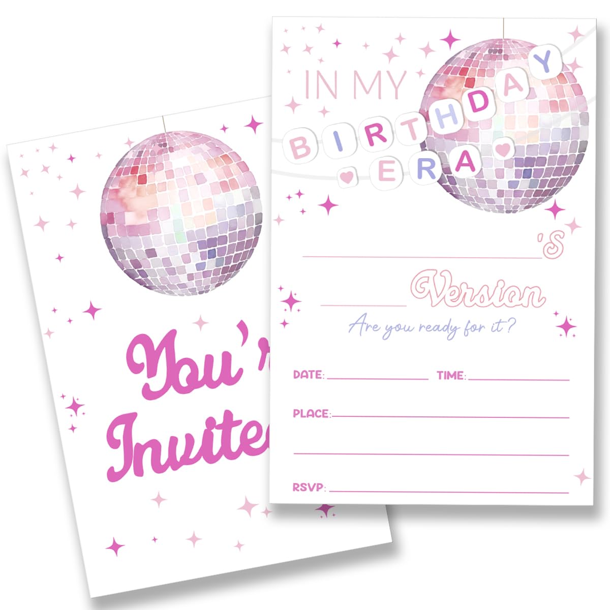 QZJ Girl Birthday Party Invitations Supplies with Envelopes Set of 20 In My Birthday Era Party Invites Fill in Blank, Double Sided