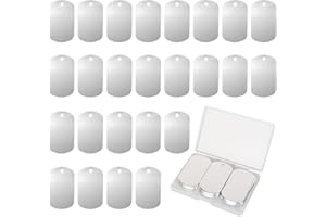 Fesorsi 25 Pack Dog Tags Military, Sliver Aluminum Tags Laser Engraving Blanks, Rectangle Engraved Personalized Custom Blank with Hole for Stamping, Anodized Metal Blanks Bulk Necklace Chain DIY Craft