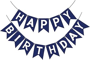 PATICOOL Navy Blue Happy Birthday Banner Signs Party Decorations for Women Men Girls Boys
