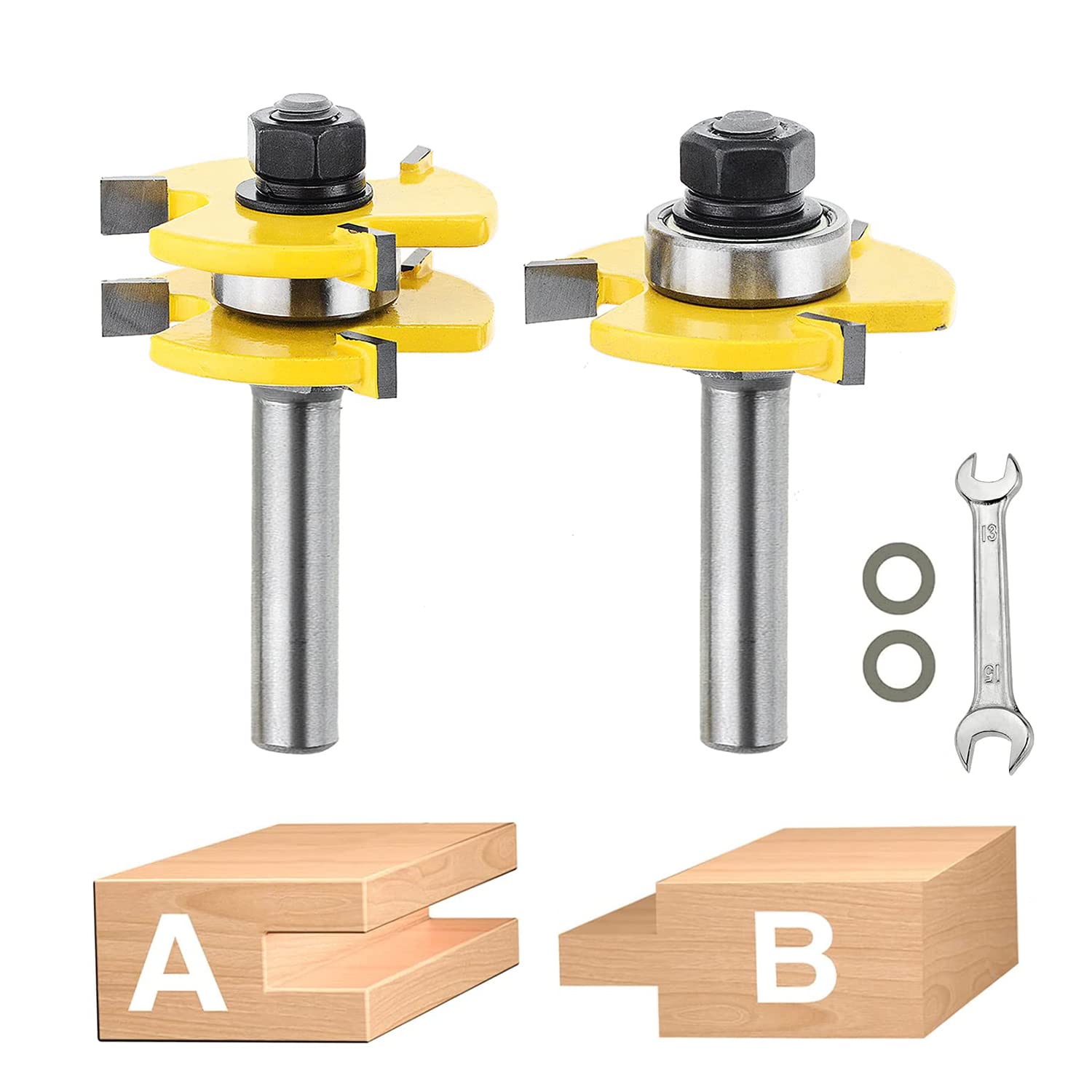 Tongue and Groove Router Bit Set, 2PCS Wood Milling Cutter for Woodworking (1/2 inch Shank)