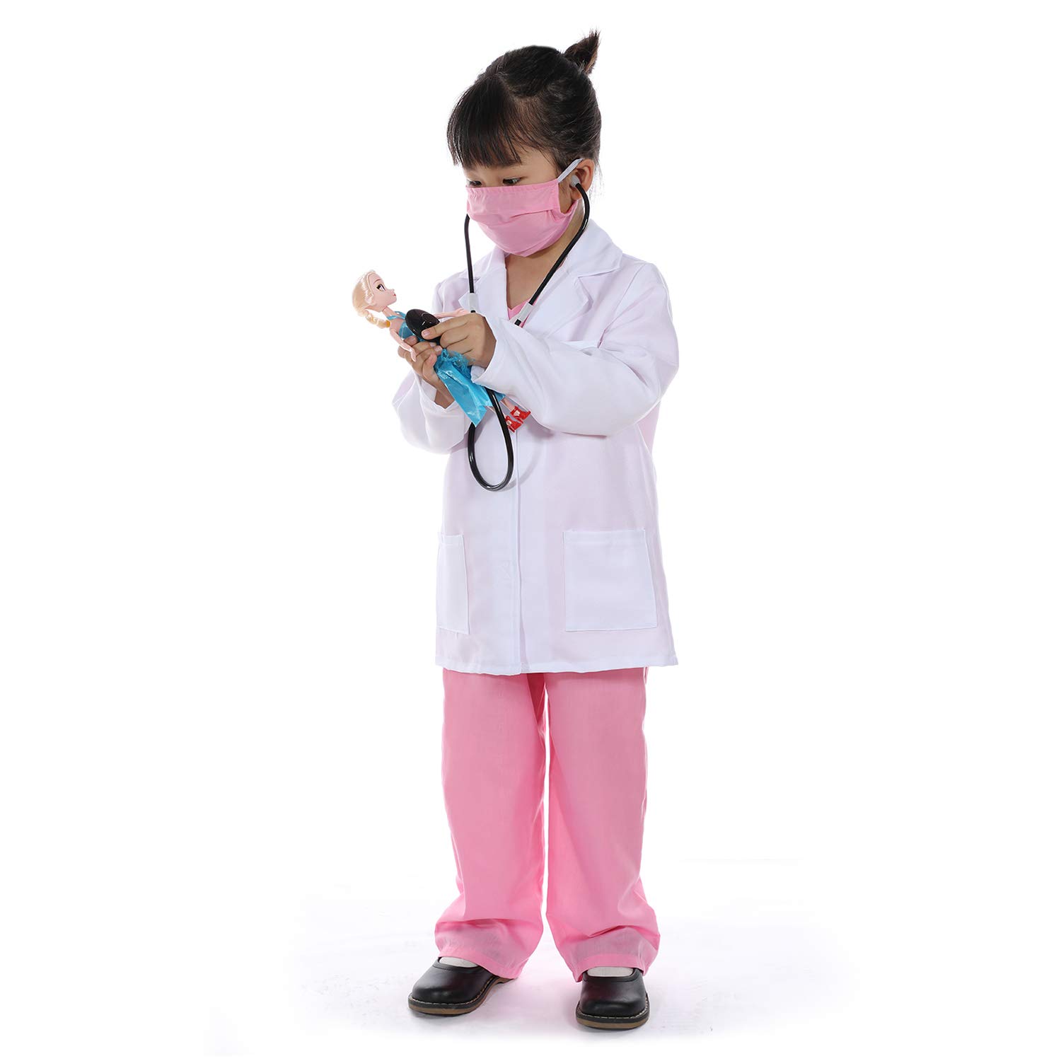 Kids Doctor Costume Set - 5 Piece Pretend Play Outfit With Stethoscope For Dress Up Role Play