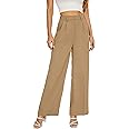 KICZOY Women Wide Leg High Waist Wide Leg Pants Loose Fit Back Elastic Waist Pleated Front Trousers for Work Casual