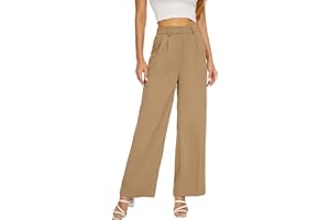 KICZOY Women Office Wide High Waist Pants Loose Fit Elastic Waist Pleated Front Trousers for Work Casual