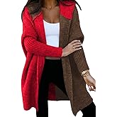 Astylish Women 2026 Fall Outfits Open Front Long Sleeve Hooded Knit Cardigan Sweaters Color Block Outwear Coats