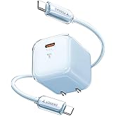TORRAS IceNano [Travel-Friendly & Chic for Women on The Go] 30W Ultra-Mini Foldable Wall Charger, Portable Charger Block for iPhone 17/16/15 Series, Samsung, iPad Pro,Blue(5.6ft Cable Included)
