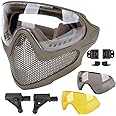 ATAIRSOFT 2 Modes Airsoft Mask Full Face Tactical Safety Protective Mask Anti-Fog Goggles Set with 3 Interchangable Lens
