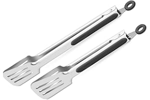 HENWUBEI 2 PCS Premium 304 Stainless Steel Barbecue Turners,9 inch & 12 inch,Heavy Duty Non-Stick BBQ Cooking Kitchen Tongs,N