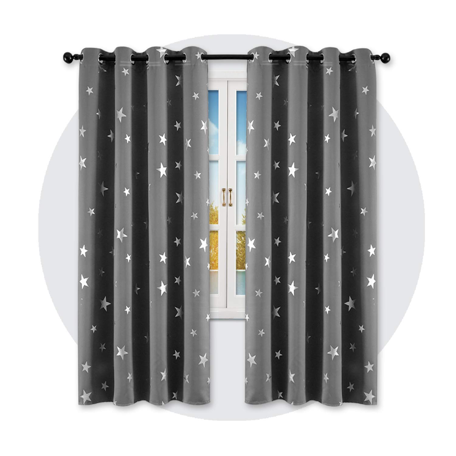 PANOVOUS Nursery Blackout Curtains Super Soft Grey Thermal Foil Star