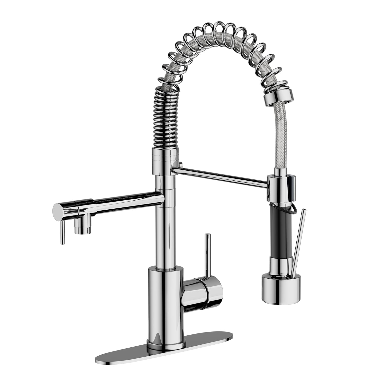Photo 1 of (for parts) Dual Spout Kitchen Faucet with Pull Down Sprayer, Chrome Stainless Steel Commercial Sink Faucet, Single Handle, 1 or 3 Hole Install, for Farmhouse RV Laundry Utility Wet Bar