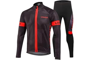 Lixada Men's Cycling Jersey Suit Winter Thermal Fleece Long Sleeve MTB Road Bicycle Shirt with 3D Tights Padded Pants