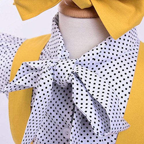 3Pcs Toddler Infant Baby Girls Cute Dot Print Tops T Shirt Strap Skirt Headbands Outfits Set (Yellow, 18-24 Months)