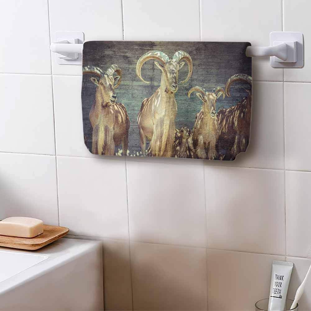 Antlers Men and Women Towel, Camping Towel Capricorn Group of Spanish Ibex Under Shade Sunbeams Animal Nature Picture for Family Guest Bathrooms Gym 12"x35", Beige Charcoal