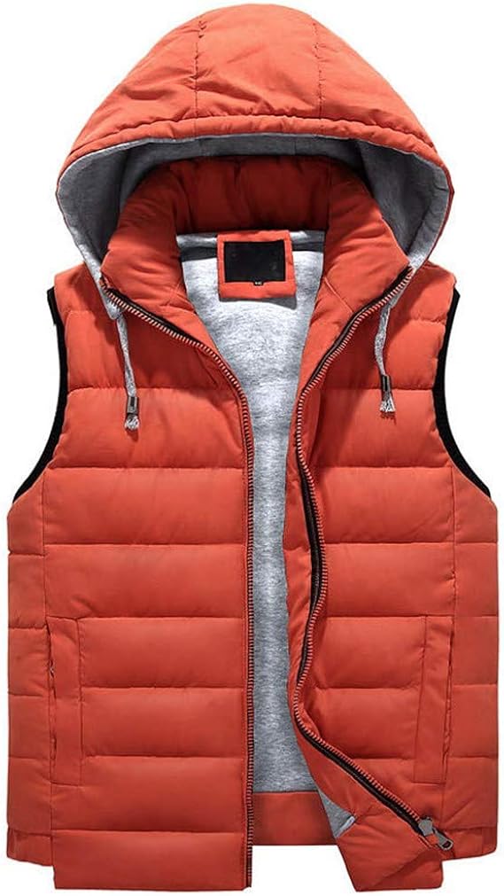 Plus Size Men Winter Warm Casual Work Vest Waistcoat Hooded Zipper