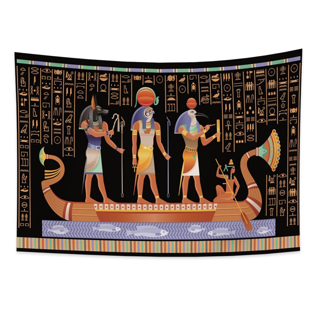YONGFOTO 150x100cm Ancient Egypt Tapestry, Egyptian Pattern Tapestries Hieroglyphic Carvings Traditional Wooden Boat Wall Tapestry for Living Room Dorm Decor Sofa Bed Cover Carpet Blanket