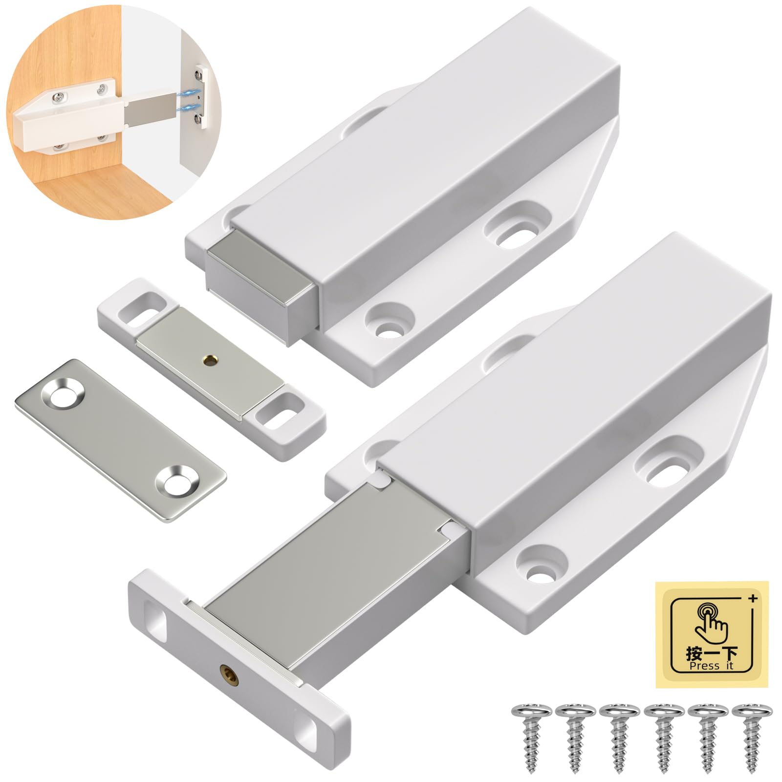 Push Latch Heavy Duty Jiayi 2 Pack Push to Open Cabinet Hardware Magnetic Touch Latches for Large Door Push Release Latch Kitchen Drawer Push Catch Press Out Latch