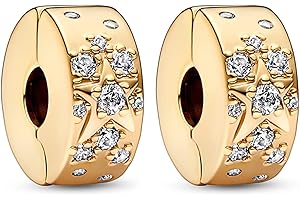 Amuefer 2Pcs Clip Charms for Bracelets 925 Sterling Silver with Cubic Zirconia Shell Pink Pavé Family Always Stopper Birthday Christmas Jewelry Gifts for Women