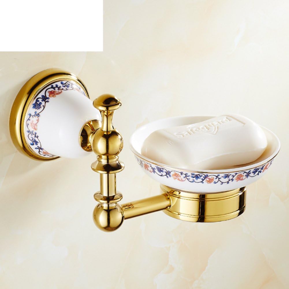 Continental Gold soap box/Soap Dish/Bathroom Soap Network/Soap dish/All-copper Storage shelf/Blue and white ceramics-A