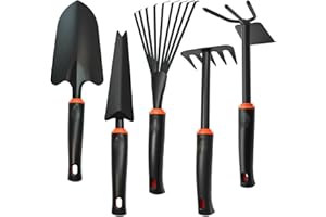 Garden Tool Set, Heavy Duty Gardening Tool Set with Ergonomic Handle, Rake Shovel Hand Hoe Double-Sided Cultivator Weed Pulle