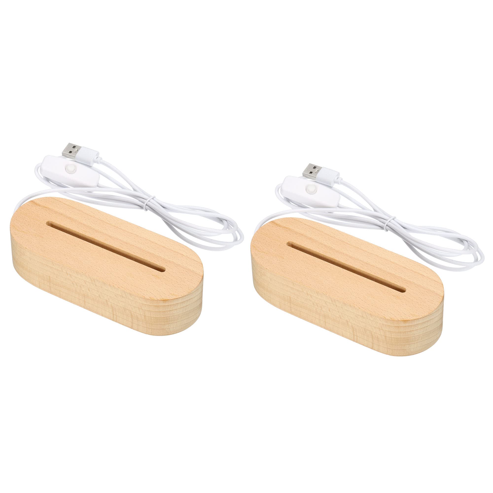 PATIKIL Wooden LED Light Base Stand, 2 Packs Oval Wooden 3.74" x 0.2" Warm White Lights Display Pedestals for Acrylic Nightlight Crystal Art, Wood Color