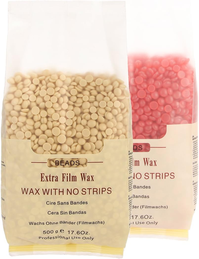 Bonjanvye Hard Wax Beans 500g Wax Beads Hair Removal 2Packs Wax Beads Kit Cream and Strawberry